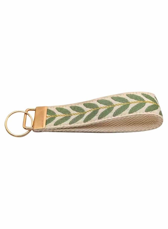 BattleTim Key Fob Keychain Wristlet Cute Car Key Chain Holder Handmade Embroidery Fabric Key Fobs Wristband for Women (Green) - Image 1